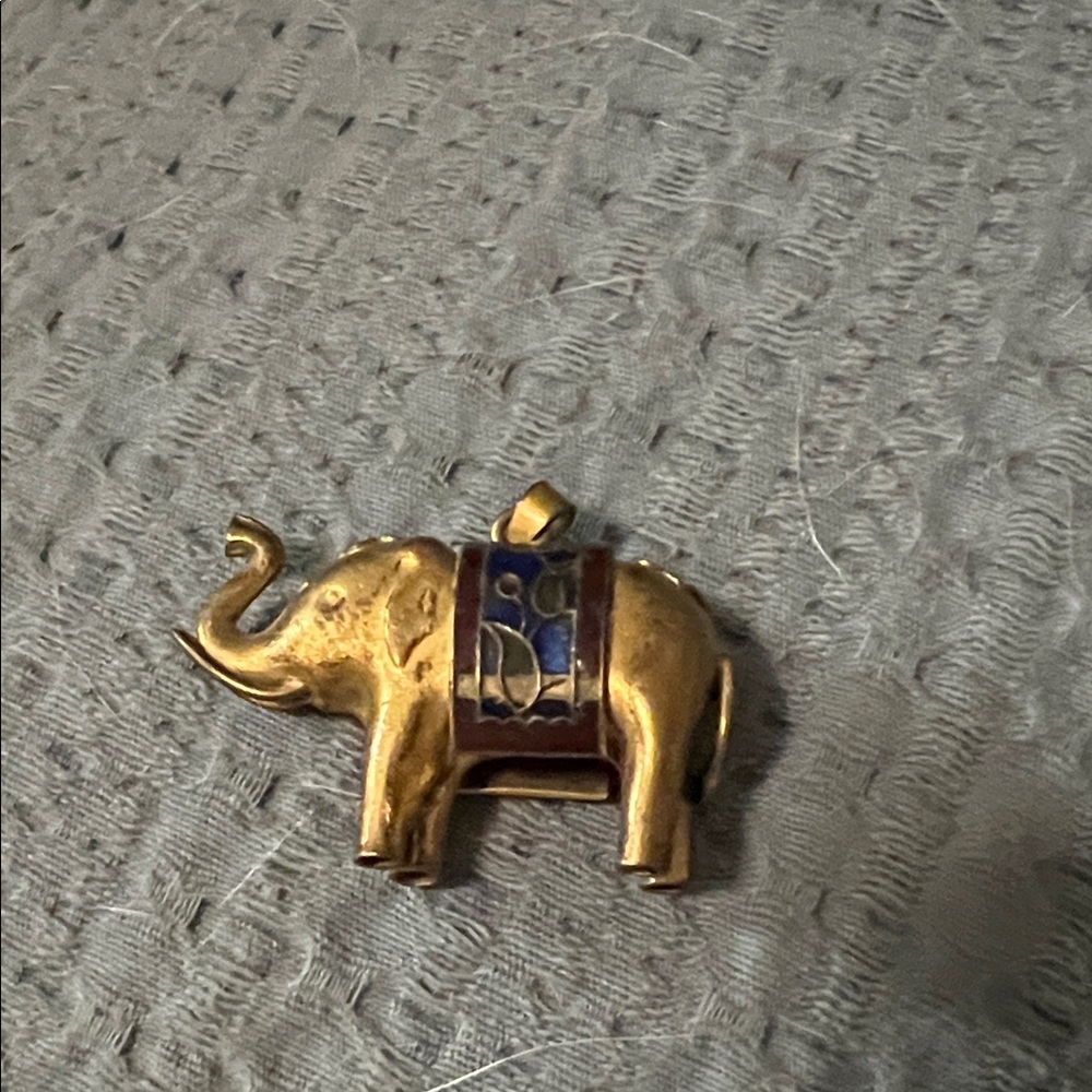 Vintage Ruby Lane Gold and Blue Elephant Pendant